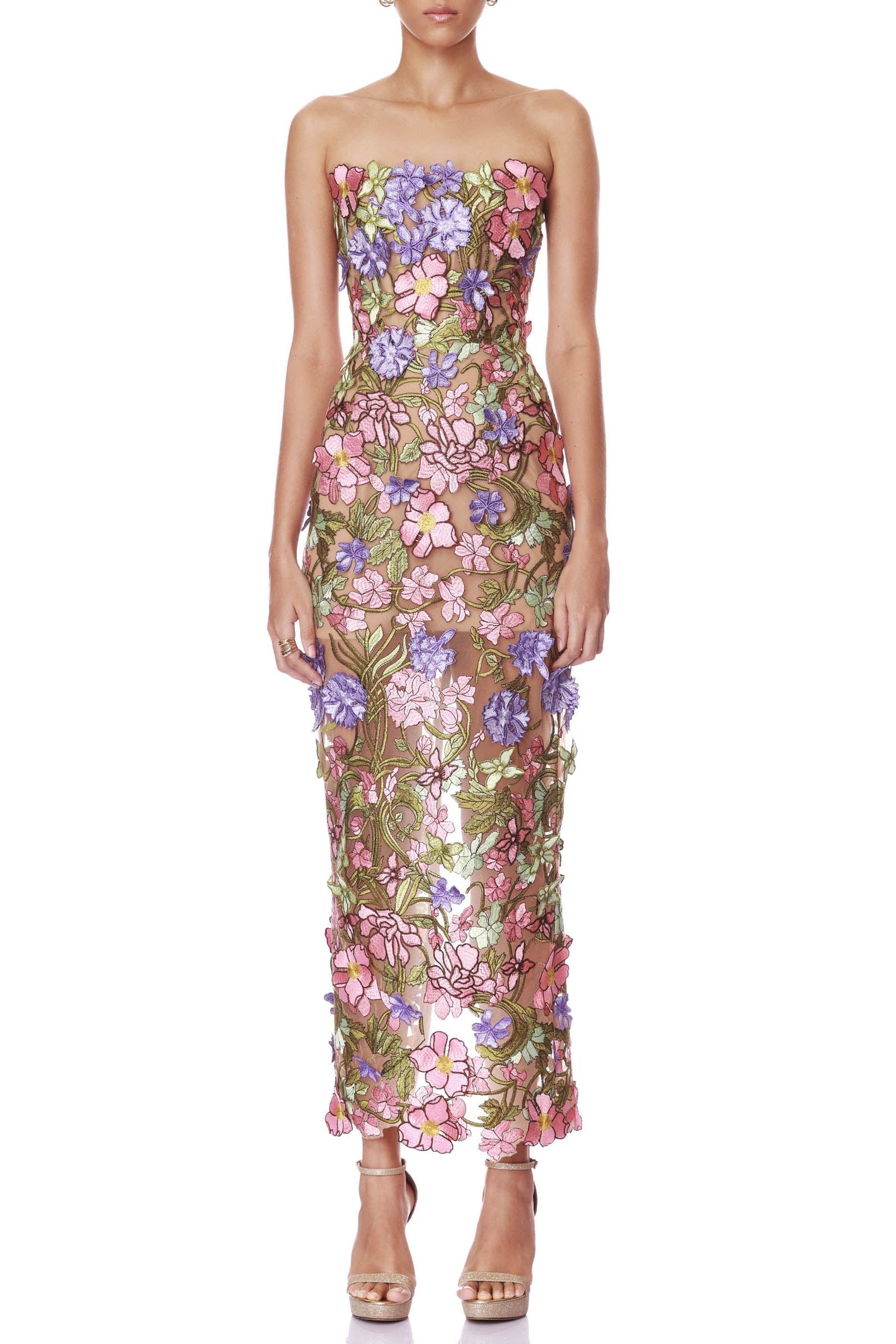 Multicolored Floral Embroidery Maxi Dress