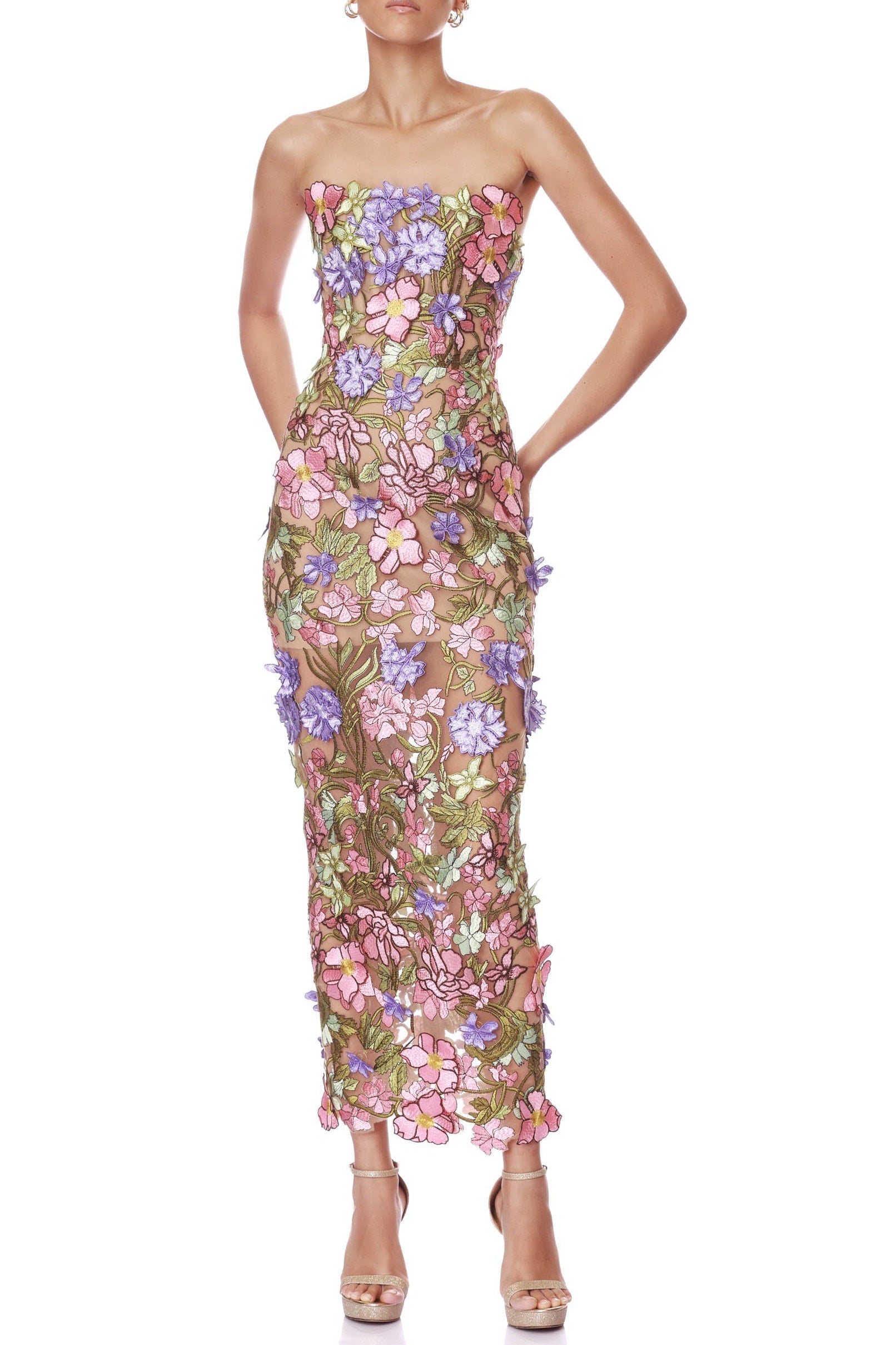 Multicolored Floral Embroidery Maxi Dress
