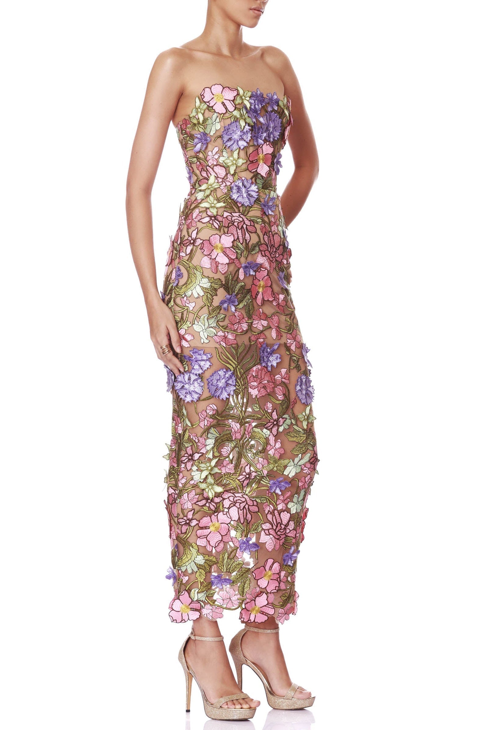 Multicolored Floral Embroidery Maxi Dress