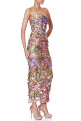 Multicolored Floral Embroidery Maxi Dress