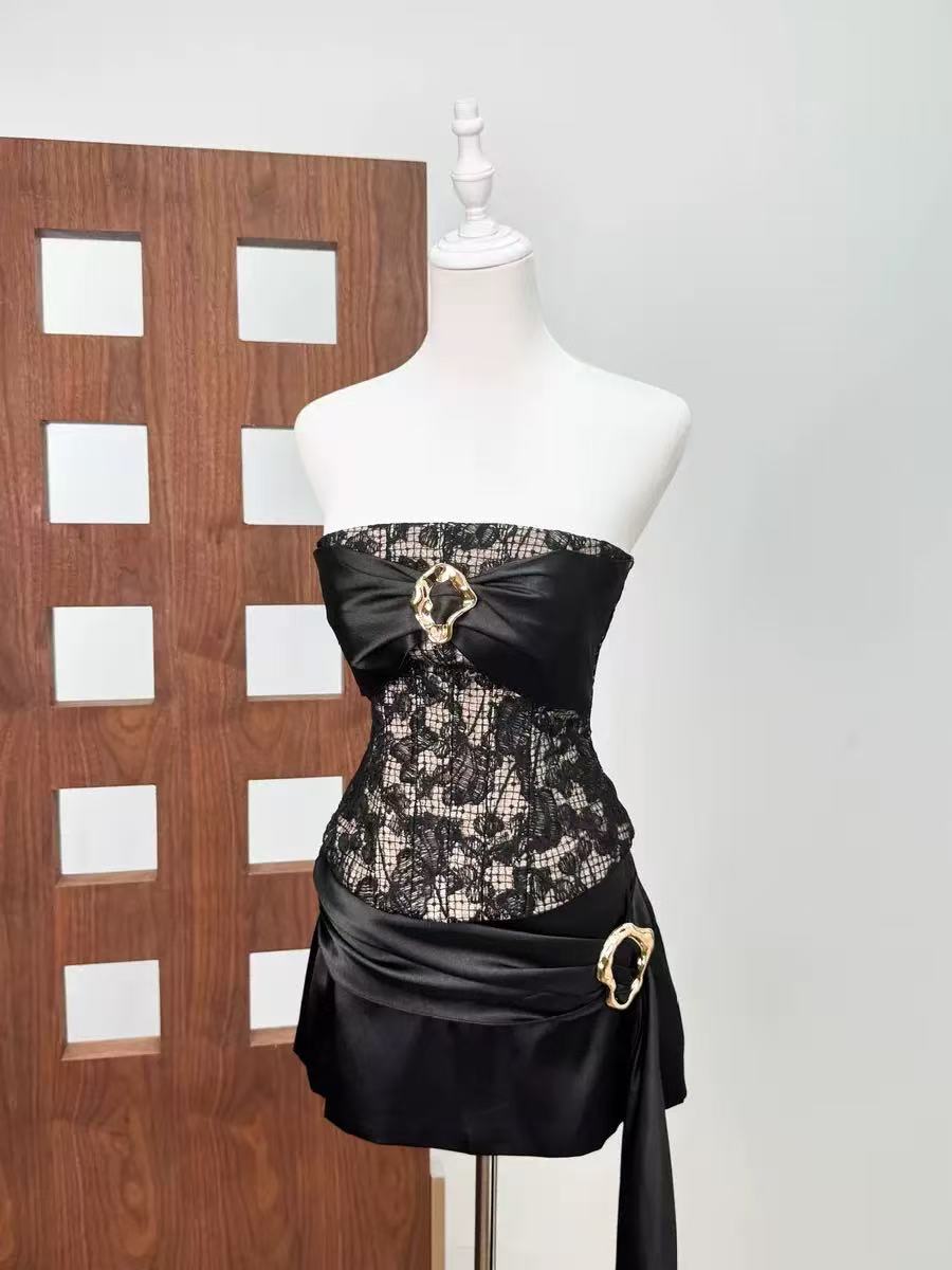 Black Lace Detail Mini Dress