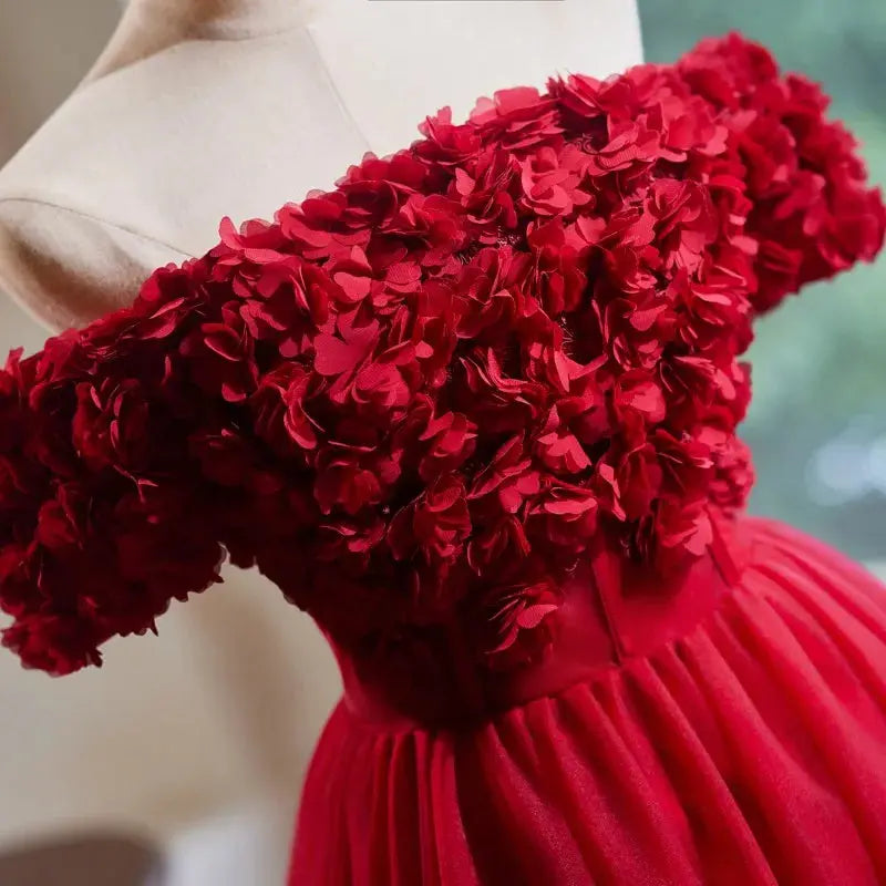 Red 3d Appliques Mini Prom Dress