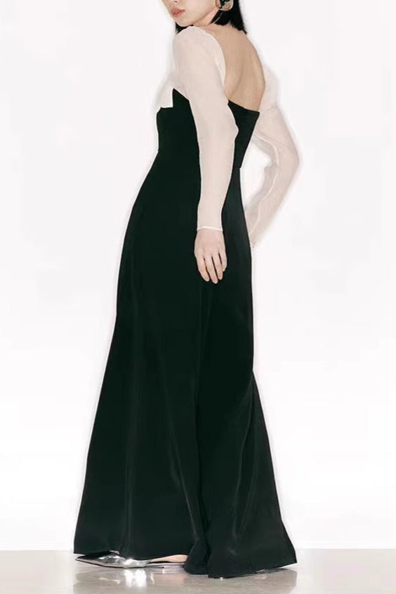 Sleeve Square Neck Maxi Dress in Black