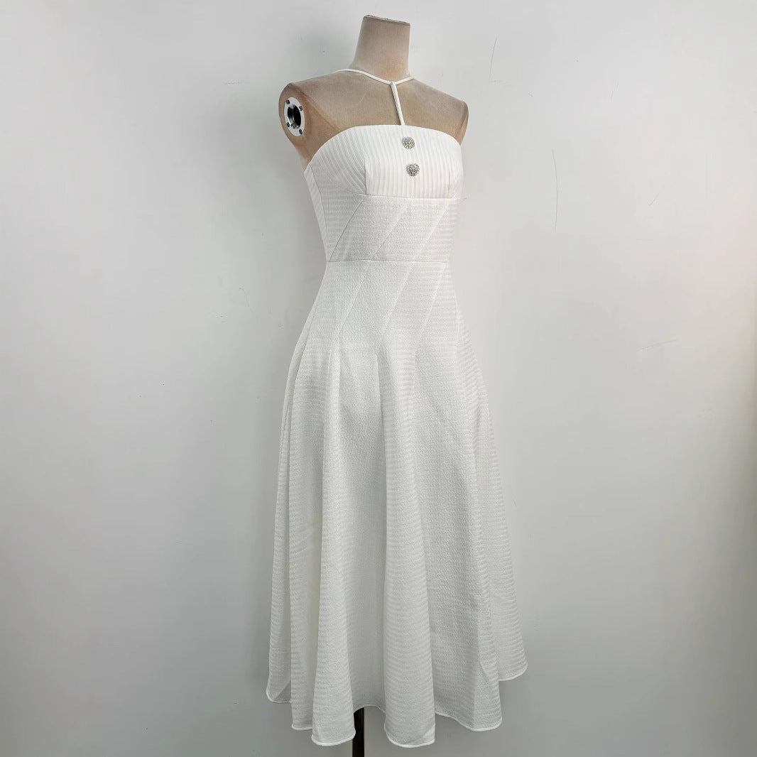 Off-shoulder Sleeveless Midi Dress in Apricot