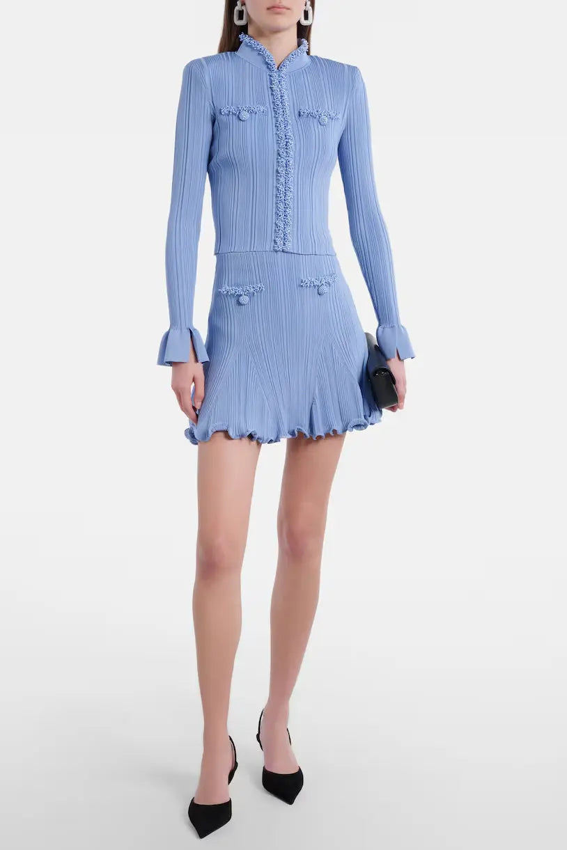 Blue Knit BlouSequin & Skirt Set