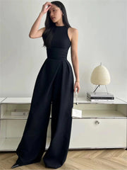 Vest High Waist Wide Leg Long Skirt Suit in Black
