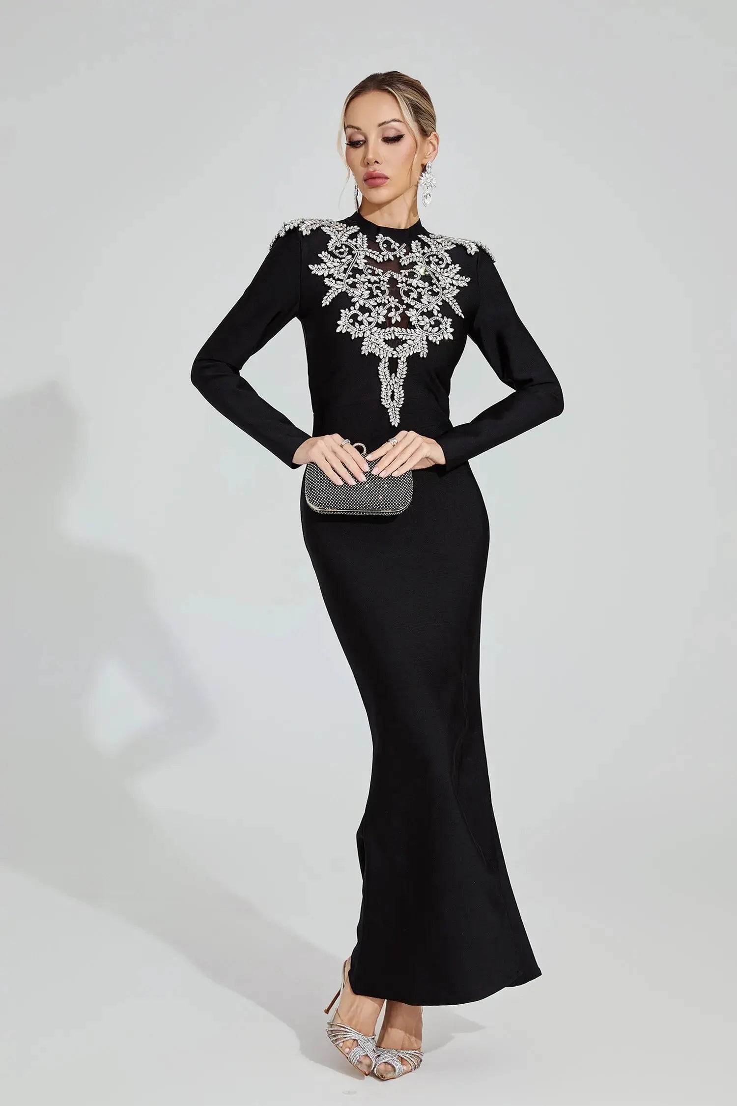 Black Diamond Pattern Bandage Maxi Dress