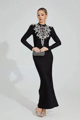 Black Diamond Pattern Bandage Maxi Dress