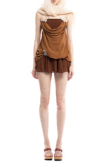 Brown 3D Fishbone Top Mini Skirt Set