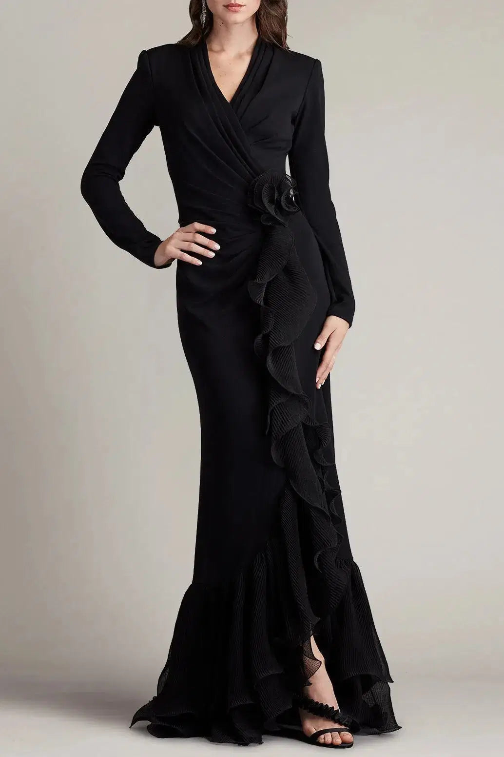 Black Ruffled High Knit Midi Dress