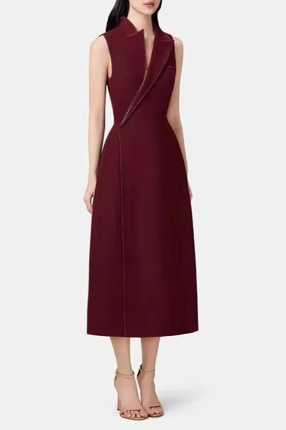 Collar Blazer Midi Dress in Red
