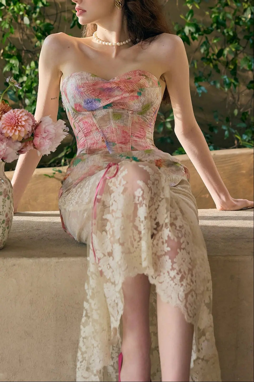 Floral Mirror Corset Skirt Set