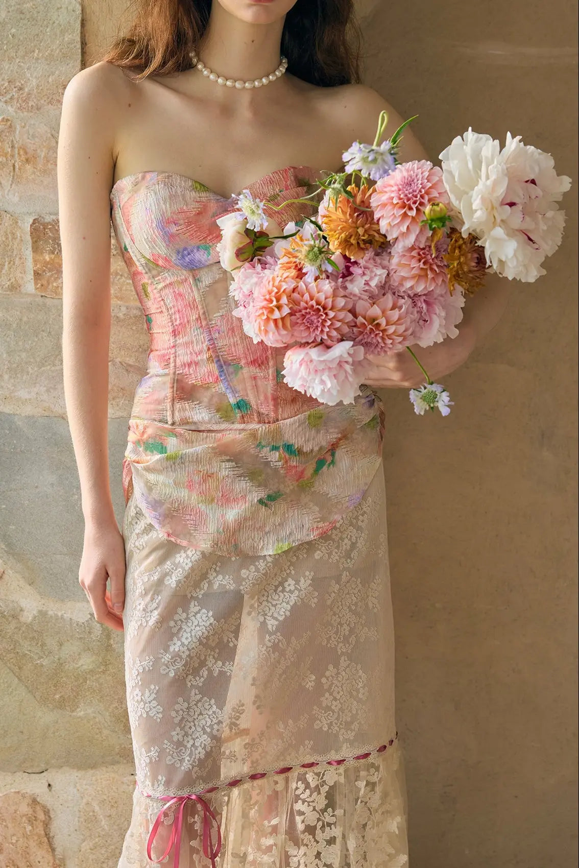 Floral Mirror Corset Skirt Set