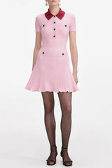 Pink Contrast Collar Knit Mini Dress