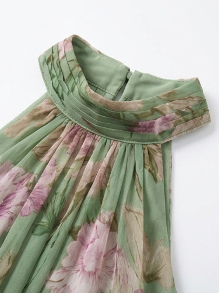 Green Floral Halter Maxi Dress