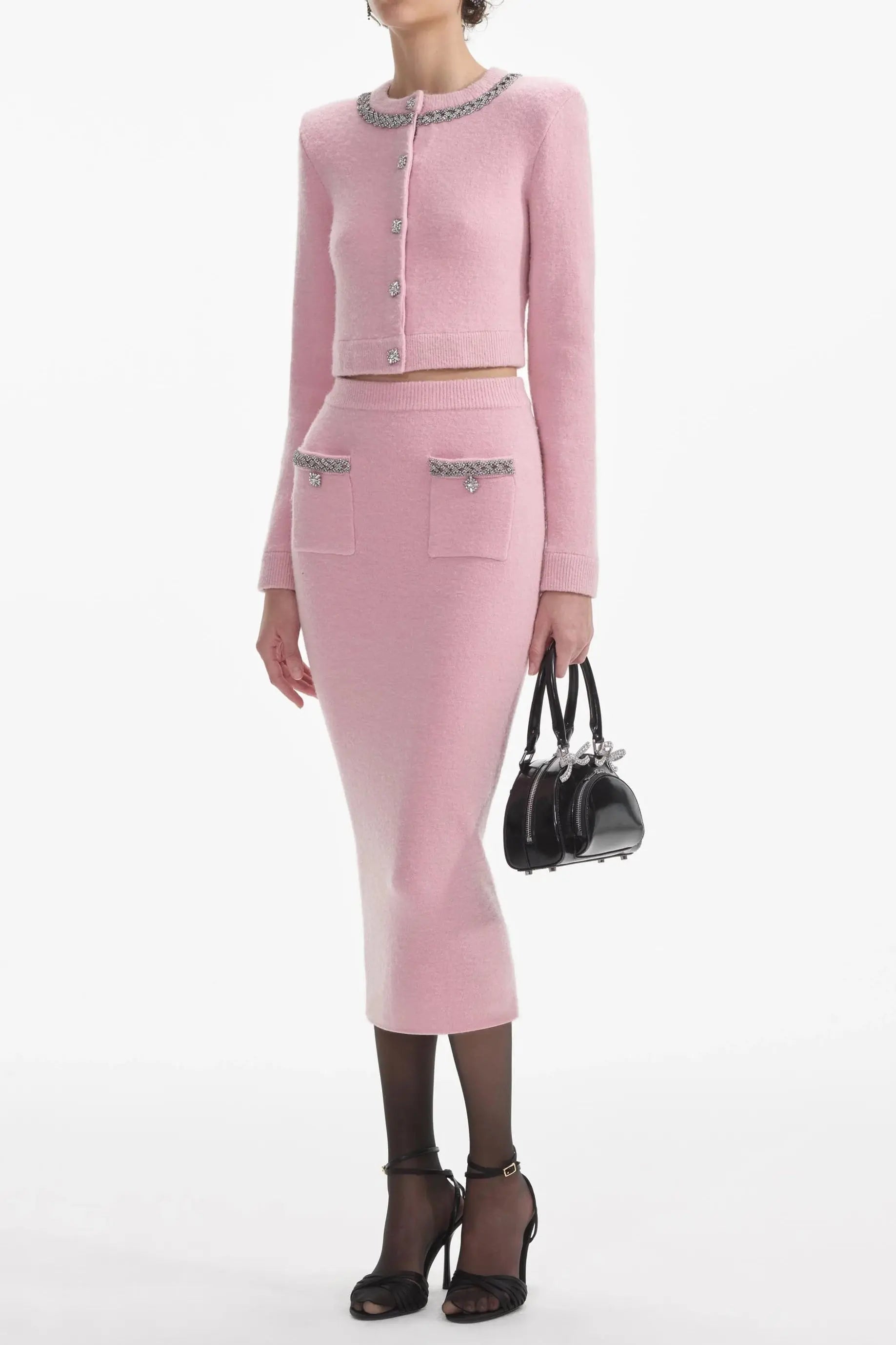 Pink Embellished Jacket & Skirt Matching Set