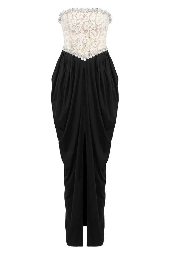 Lace Embellished Maxi Dress in black