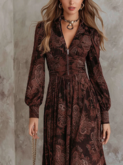 Brown Zippered Waist Maxi Dress