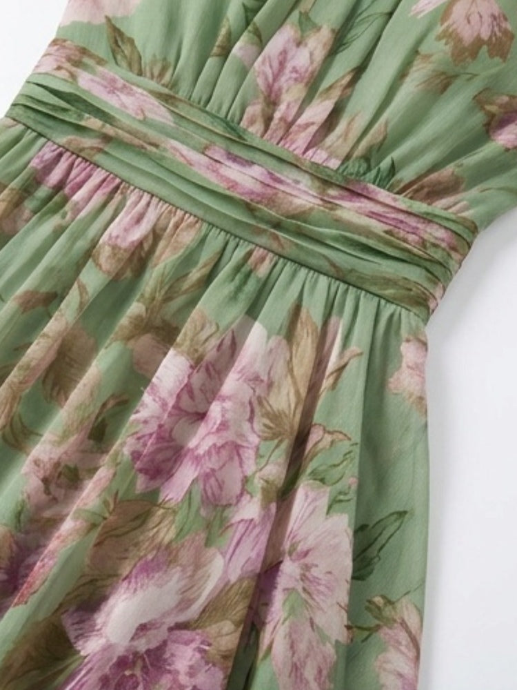 Green Floral Halter Maxi Dress