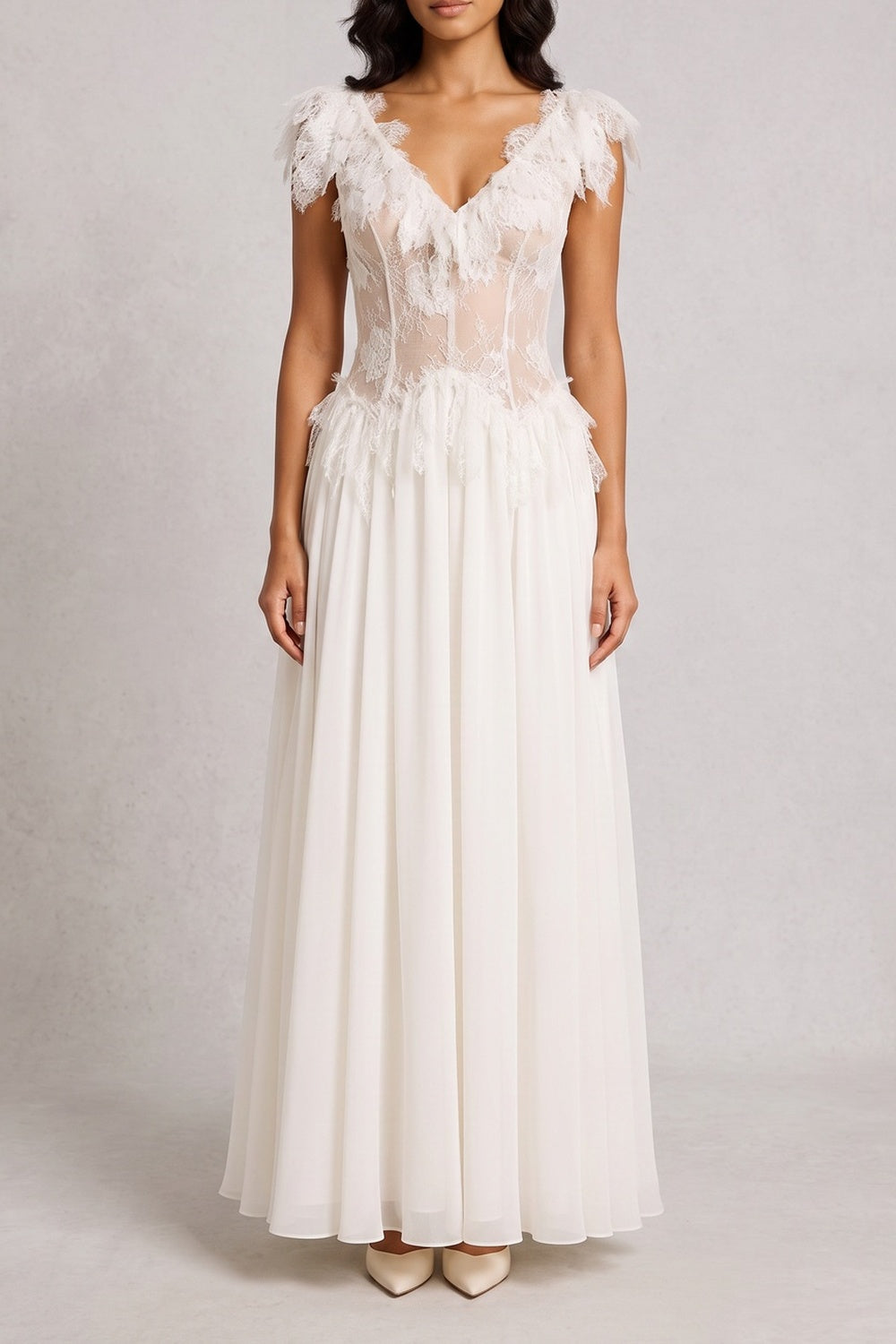 Off Shoulder 3D Floral Lace Corset Maxi Dress