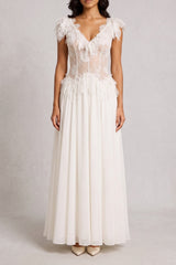 Off Shoulder 3D Floral Lace Corset Maxi Dress