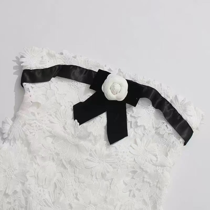 Flower Embroidery Maxi Dress In White