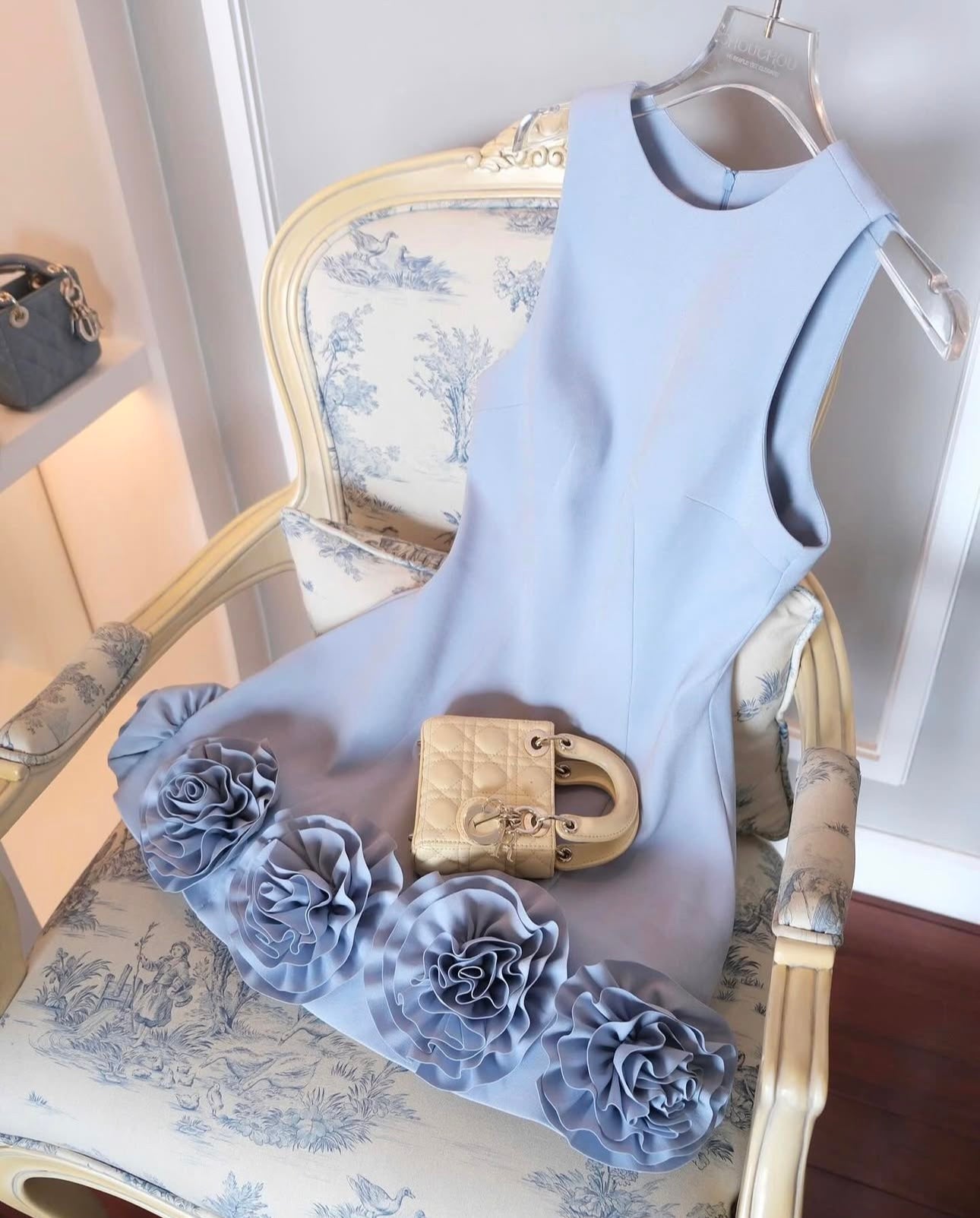 3D Flower Mini Dress In Blue