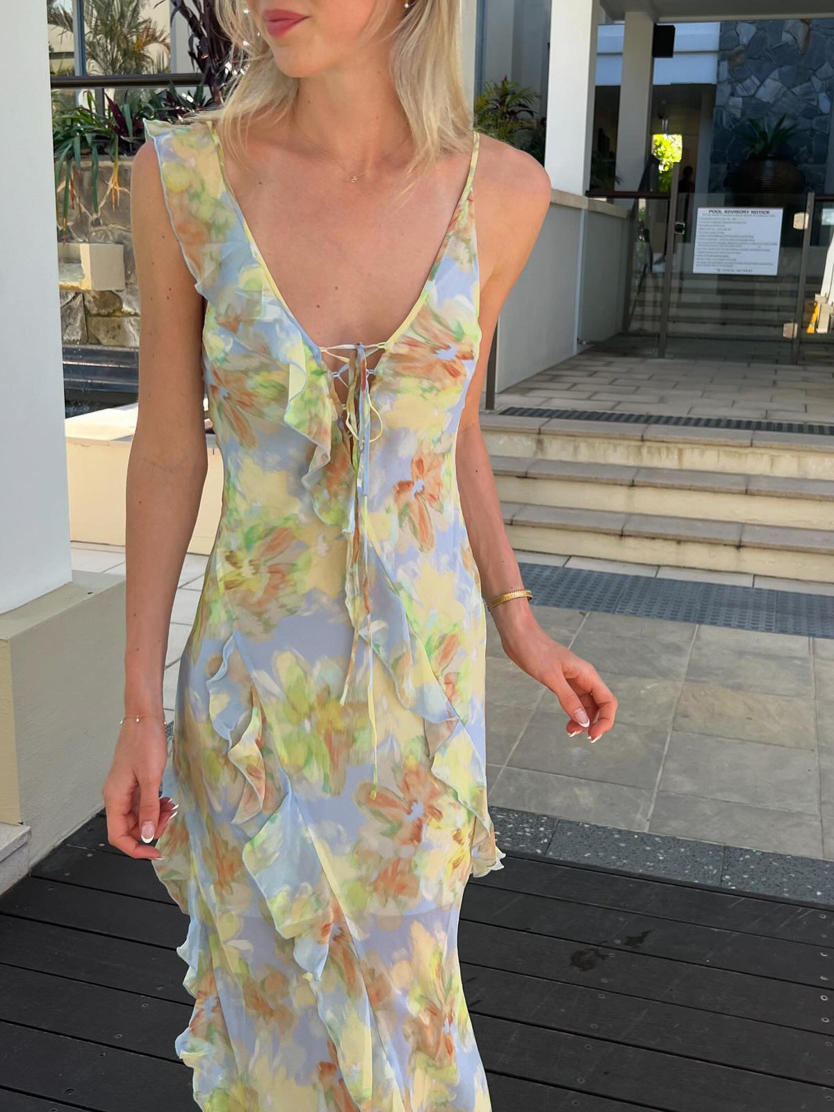 Cecilia Ruffles Maxi Dress in Blue