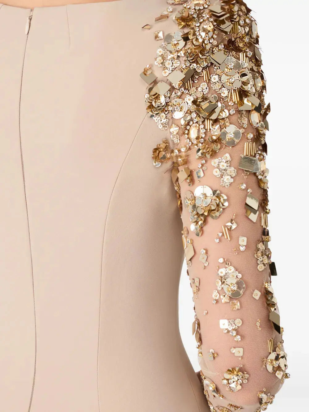 Mesh Splicing Beading Diamond Maxi Dress in Apricot