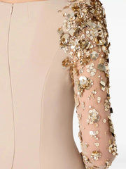 Mesh Splicing Beading Diamond Maxi Dress in Apricot