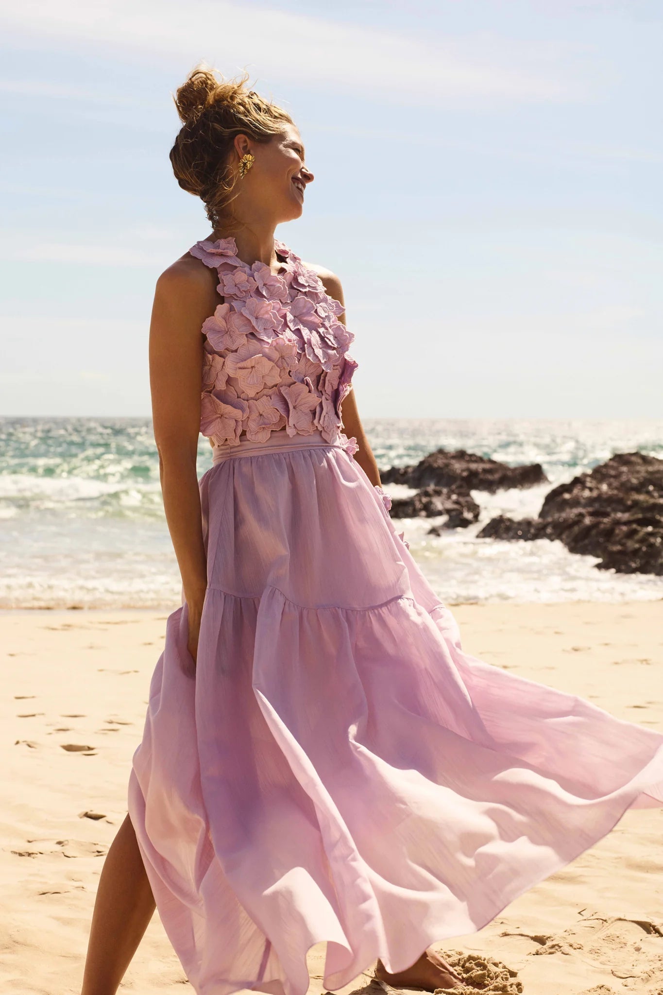 Flower Shell Top Maxi Skirt Set in Purple