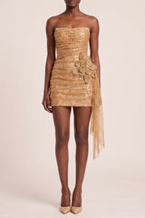 Sequin Mesh 3D Flower Drape Bodycon Mini Dress