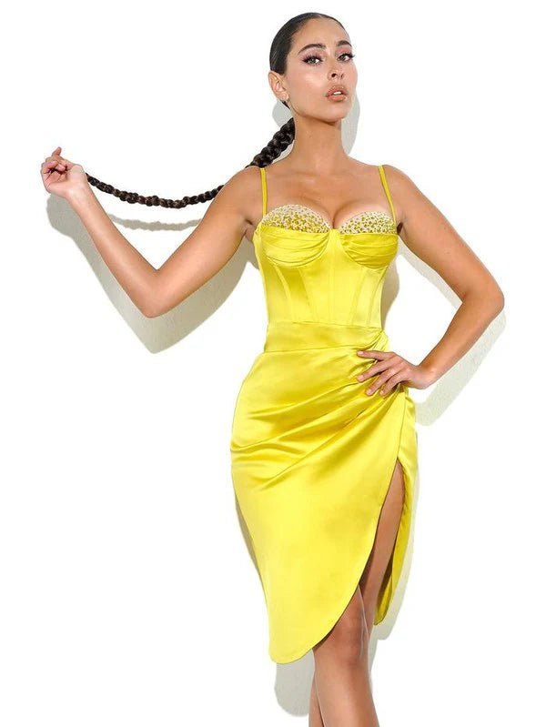 Yellow Satin Mini Dress