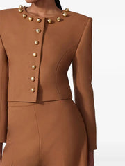 Brown Button-Decorated Short Jacket Two-Piece Set