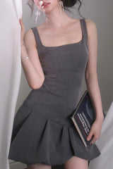 Square Neck Bud Mini Dress in Gray