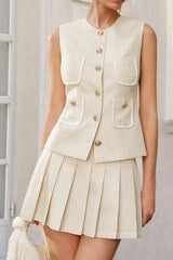 Celeste Button-Front Vest Skirt Set in Apricot