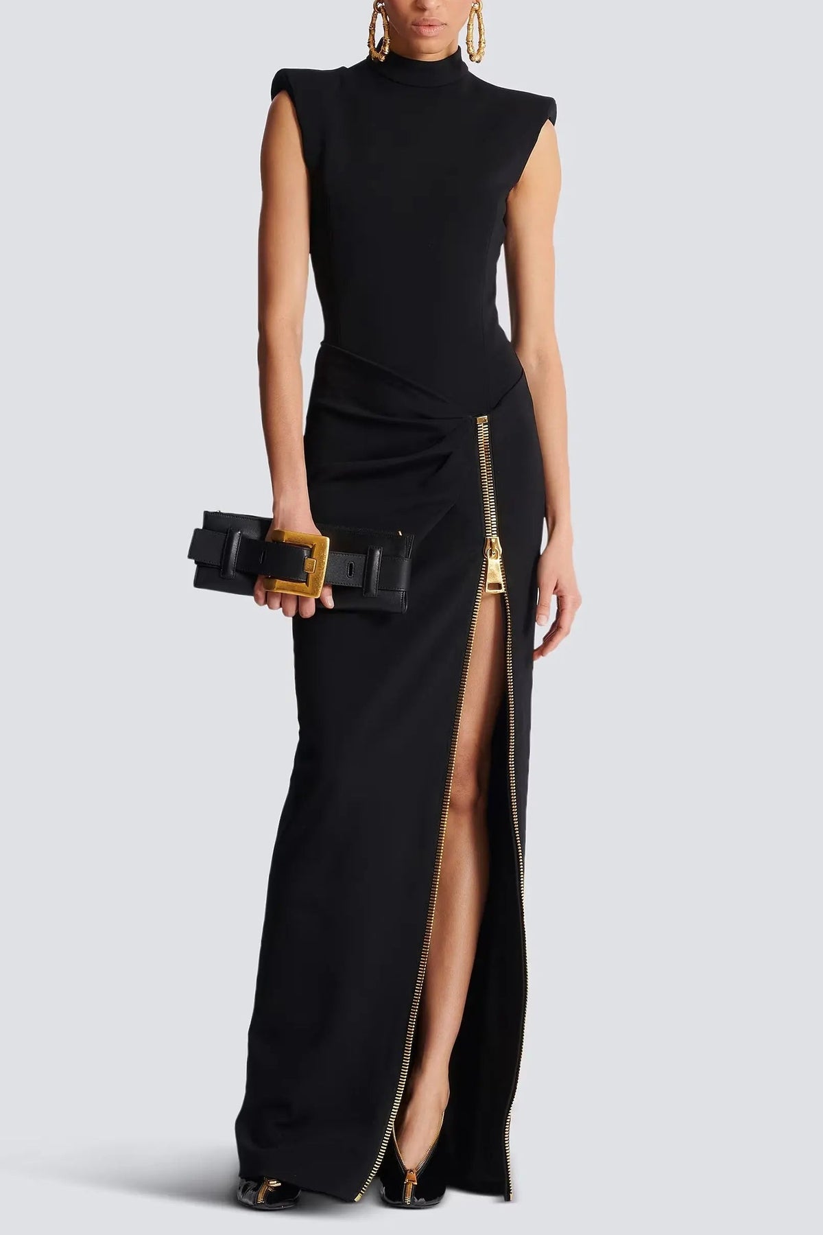 Black Sleeveless Zipper High Elastic Jersey Maxi Dress