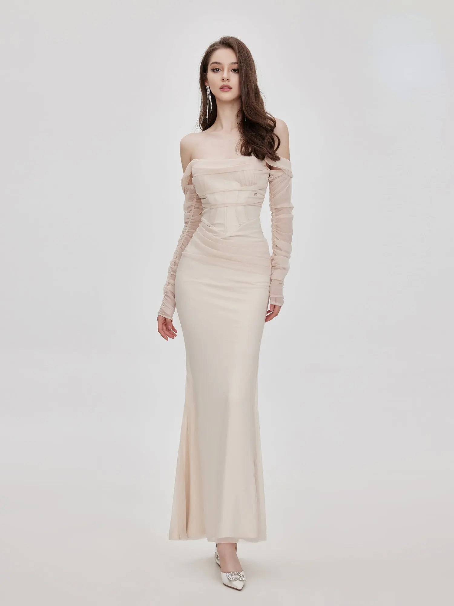 Mesh Off-Shoulder Maxi Dress