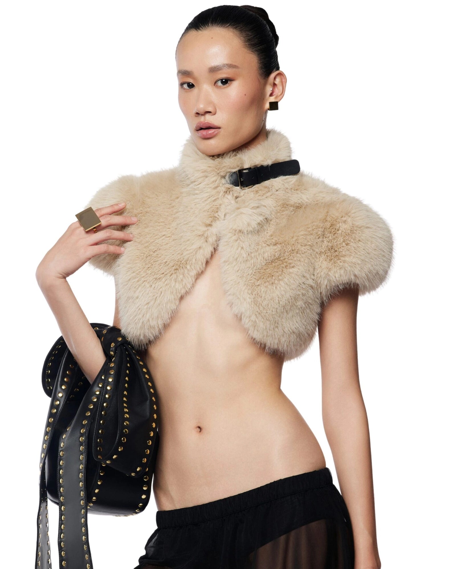 Fur Shawl Top in Apricot
