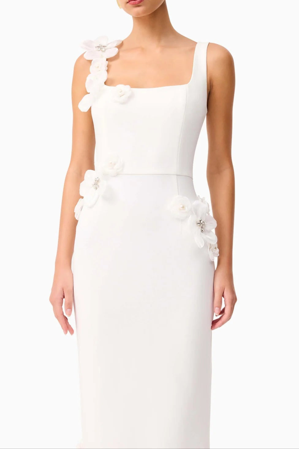 3D Flower Midi Dress in White