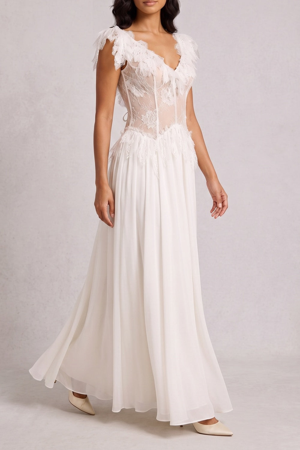 Off Shoulder 3D Floral Lace Corset Maxi Dress