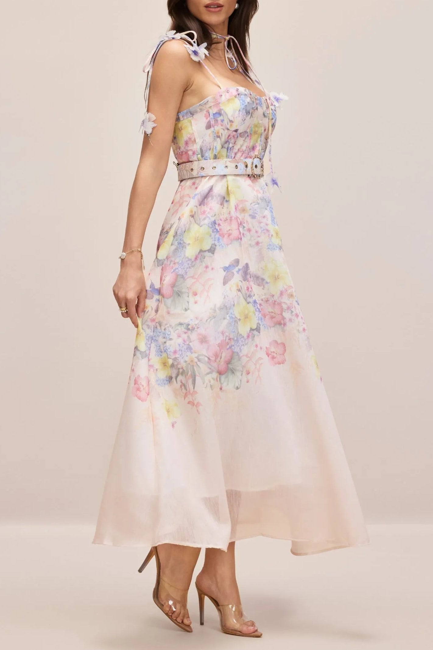 Floral Printed Strap Corset Maxi Dress