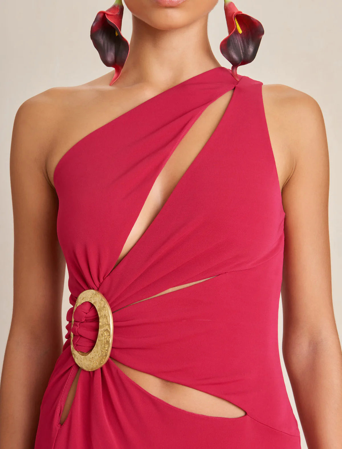 One-Shoulder Cutout Side Maxi Dress In Magenta