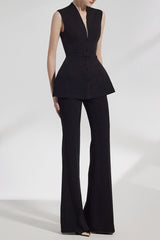 Sleeveless Vest Wide-Leg Pants Set in Black