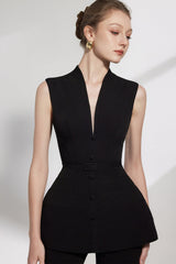 Sleeveless Vest Wide-Leg Pants Set in Black