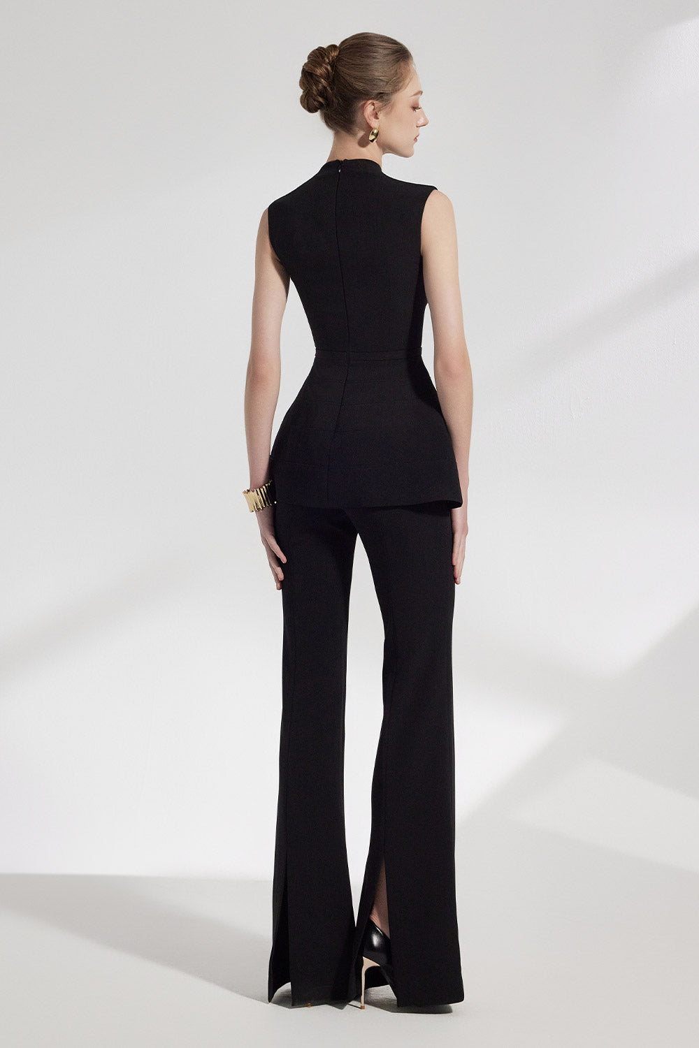 Sleeveless Vest Wide-Leg Pants Set in Black