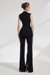 Sleeveless Vest Wide-Leg Pants Set in Black