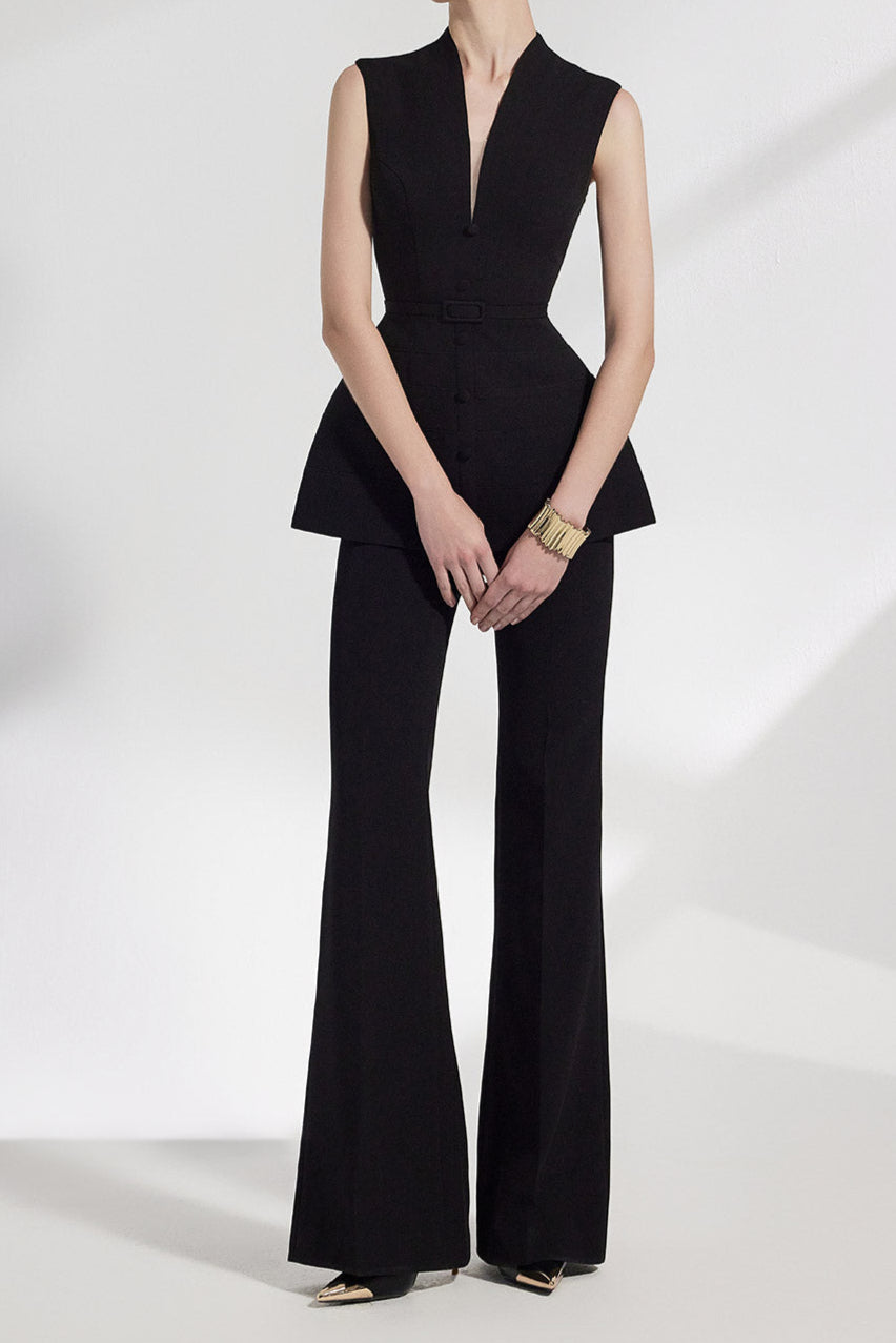 Sleeveless Vest Wide-Leg Pants Set in Black