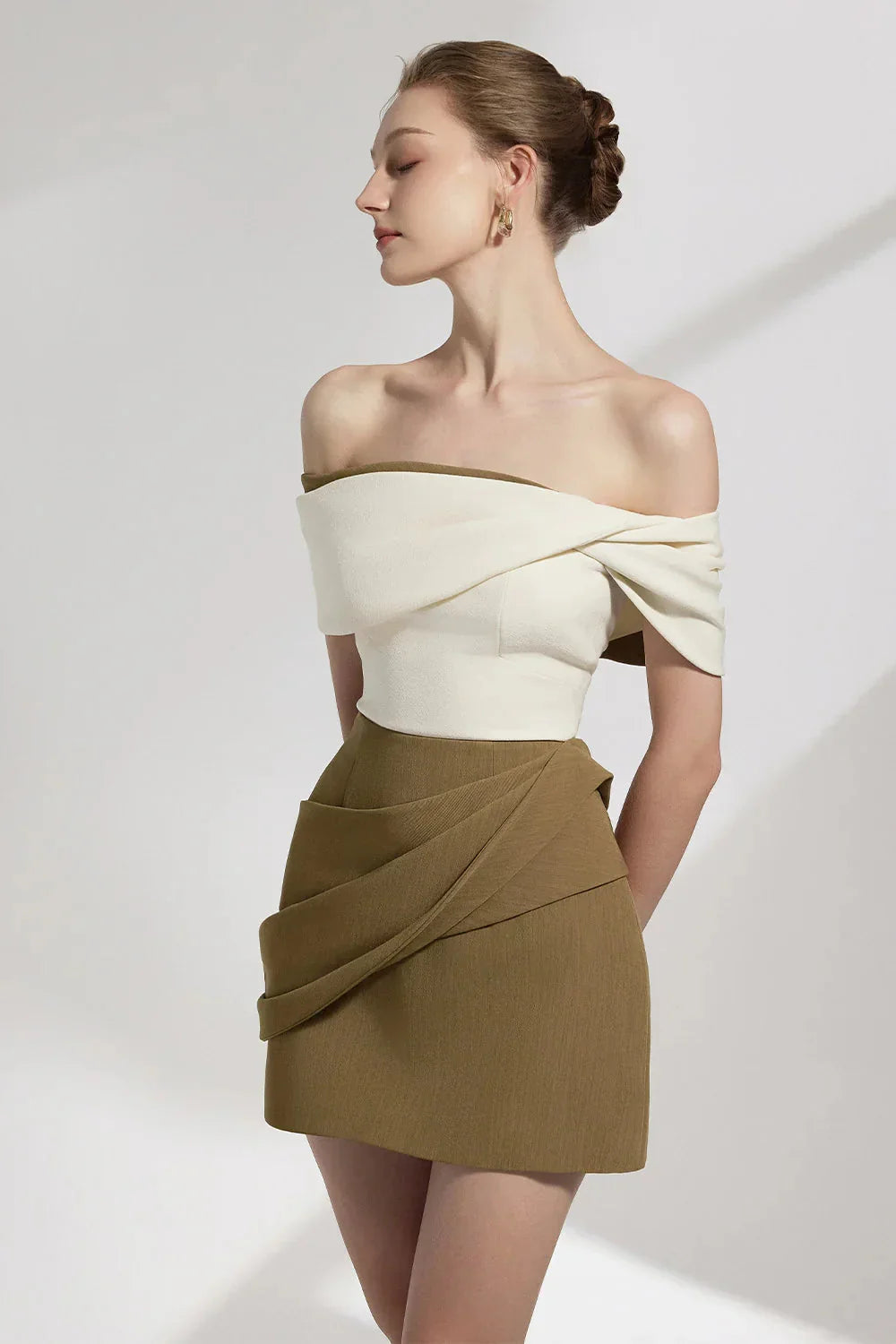 A-line Cotton Twill Mini Dress in Kahki
