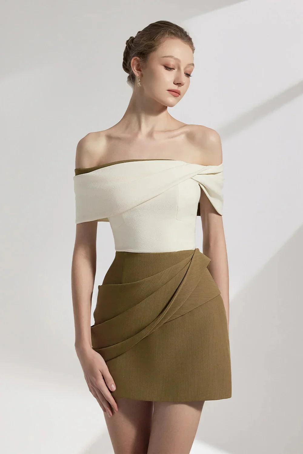 A-line Cotton Twill Mini Dress in Kahki